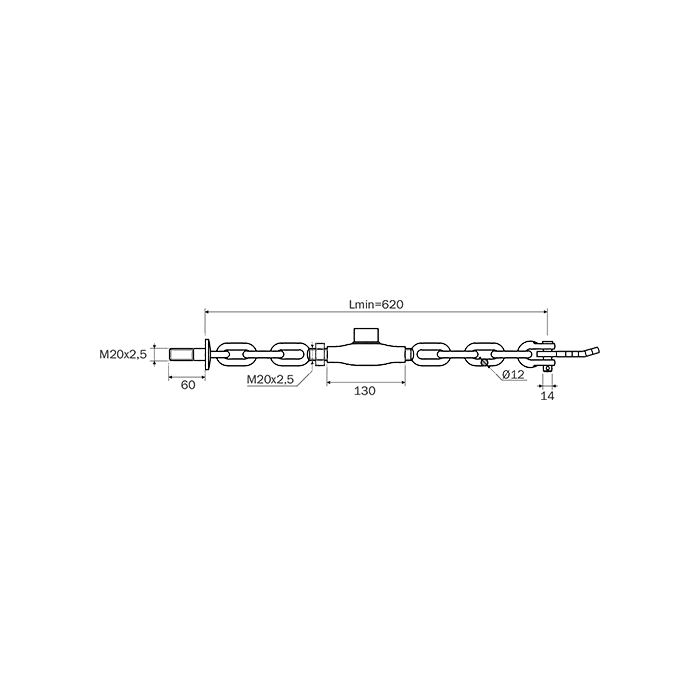 Stabilizer with Bolt-Shackle+Blade 20χ2.5 L620