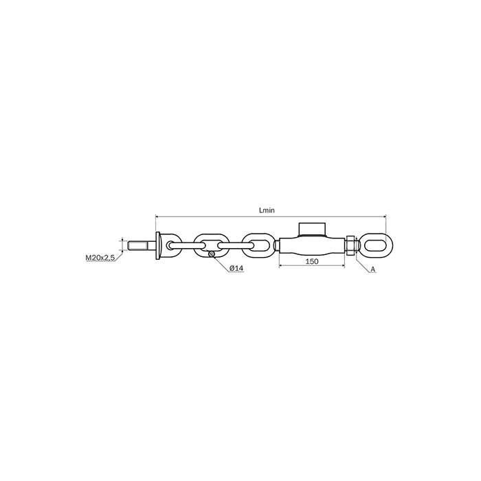 Stabilizer Assembly with Small Hook M25x2,5 - 7 Hook