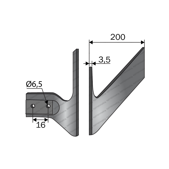 Row Crop Cultivator Flap 200x3,5 Right Ofas