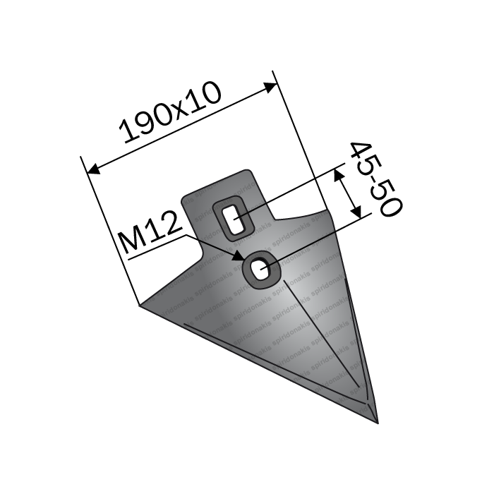 Cultivator Triangular Sweep Point 190x10/45-50/M12 BPT