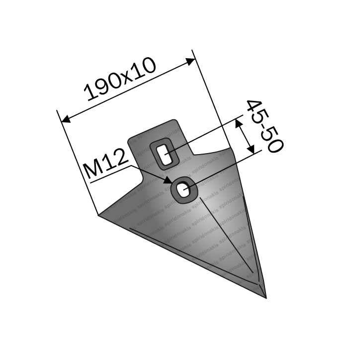 Χελιδόνι Καλλιεργητή Τριγωνικό 190x10/45-50/M12 BPT