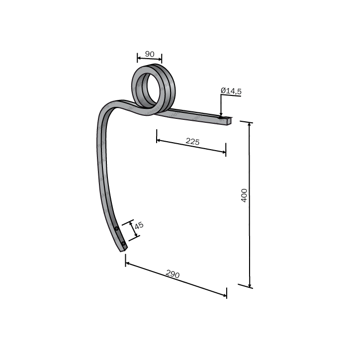 Cultivator Double Coil Tine 20x20 Without Point Left Eurozappa