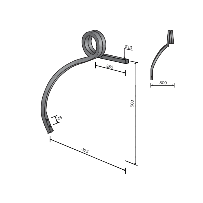 Vineyard Edge Double Coil Tine 27x27 Without Point Right Bianchi