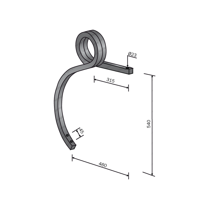 Cultivator Double Coil Tine 32x32 Without Point Left Bianchi