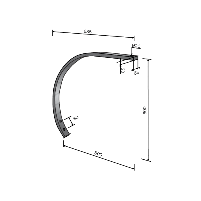 Ελατήριο Καλλιεργητή Chisel Μονό 55x20 χωρίς Νύχι Bianchi