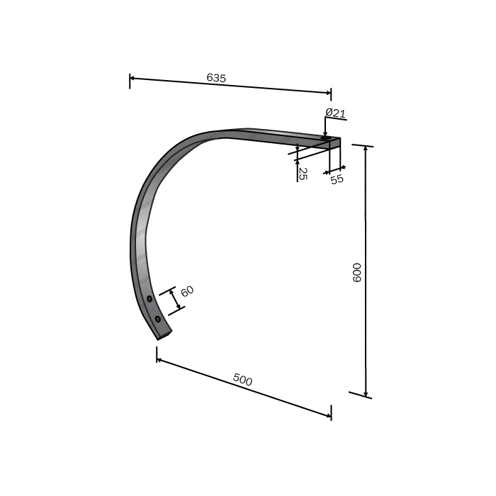 Ελατήριο Καλλιεργητή Chisel Μονό 55x25 χωρίς Νύχι Bianchi