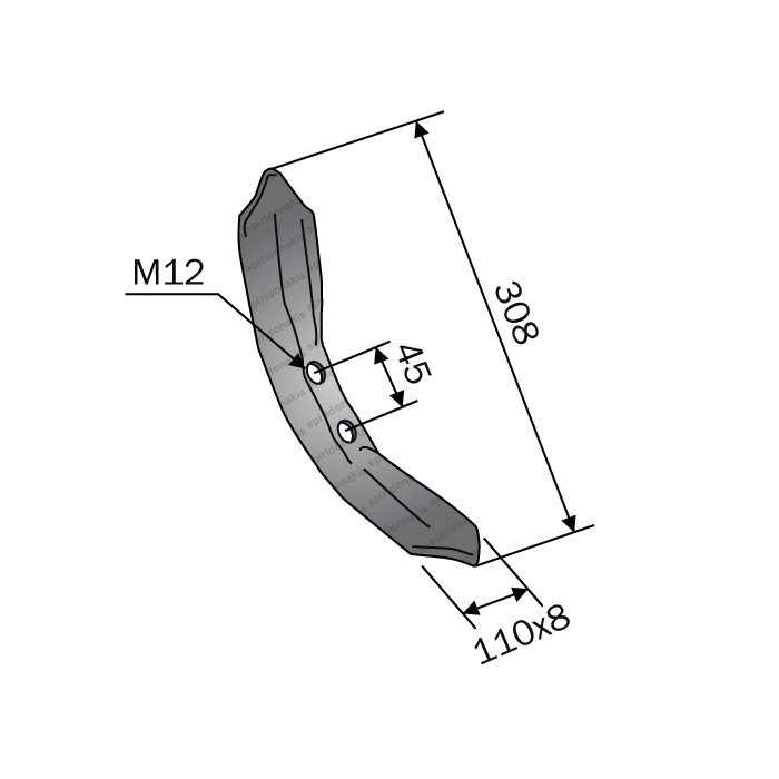 Νύχι Καλλιεργητή Διπλή Καρδιά 110x8x308/45 M12 Bianchi