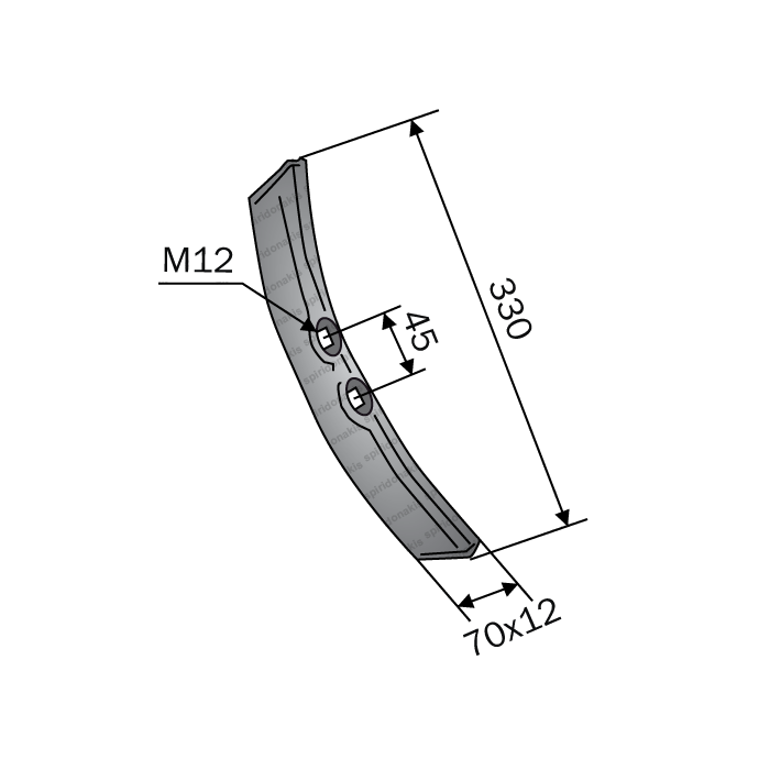 Νύχι Καλλιεργητή Διπλής Κοπής 70x12x330/45 M12 Bianchi