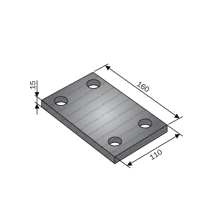 Clamp Plate Straight 40x40 (160x15x110) for Tine Tube 100x100