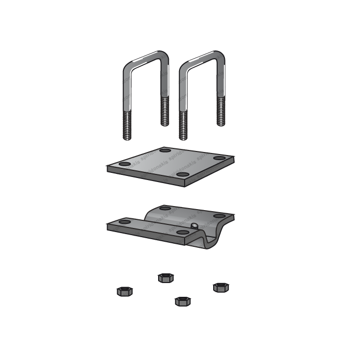 Complete Clamp 35x35 (Curved Plate+Straight Plate+2 Stirrup Bolts) for Tine Tube 100x100