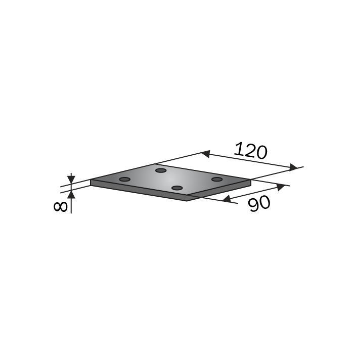 Clamp Plate Straight 90Χ120Χ8 Tine Tube 70x70