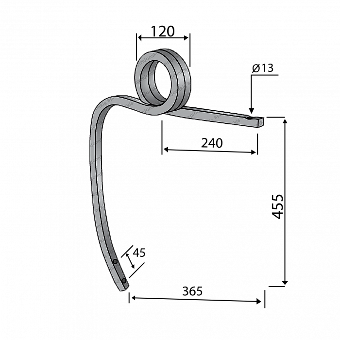 Cultivator Double Coil Tine 25x25 Without Point Right Bianchi