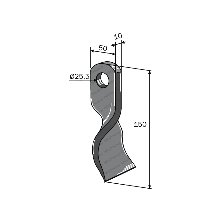 Mulcher Twisted Spoon 50x10 Ø25.5 L.150 ORSI BERFOR