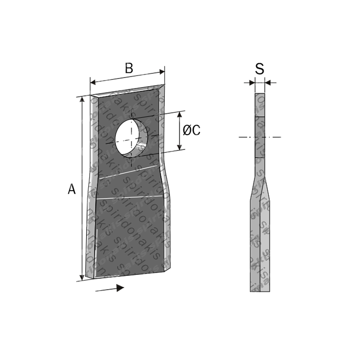 Λεπιδάκι Χορτοκοπτικού με Κλίση 120x48x4 Αριστερό 