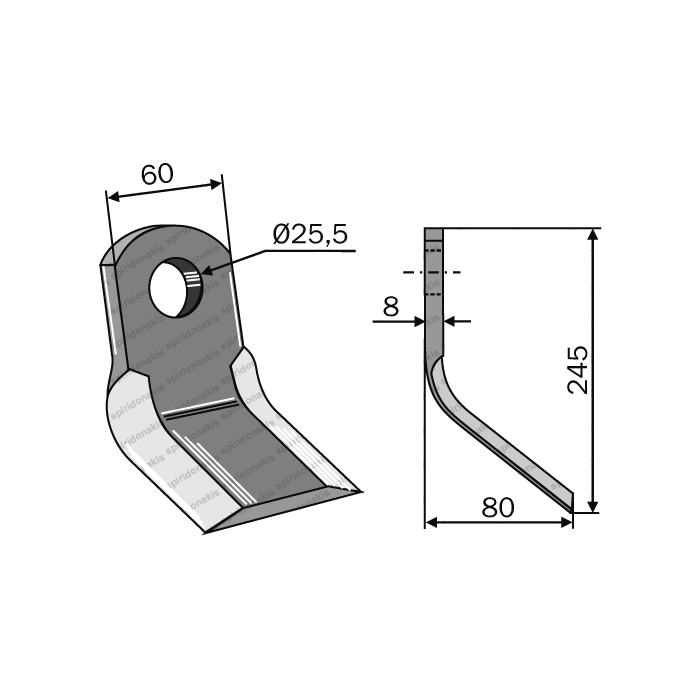 Μαχαίρι Καταστροφέα 60x8 Ø25,5 L.245