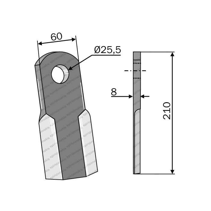 Mulcher Blade Straight 60x7 Maschio