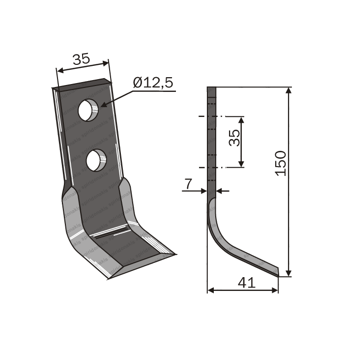 Mulcher Blade Curved 2ΤΡ 35x7 35KK 150mm 12,5mm NICOLAS