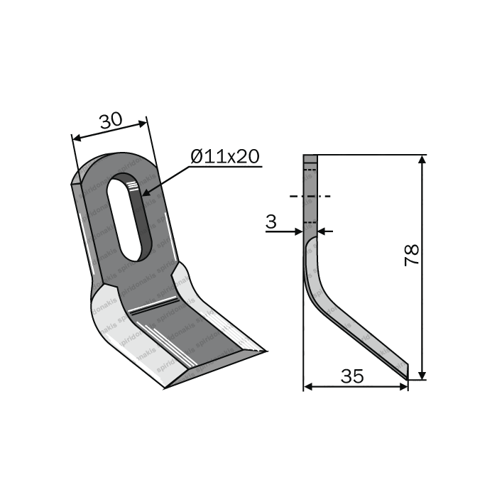 Μαχαίρι Καταστροφέα Κυρτό 30x3 78mm 11x20