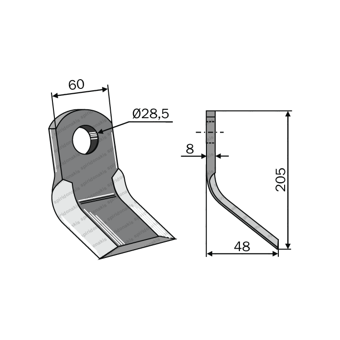 Mulcher Blade Curved 60x8 L.205mm Berfor 