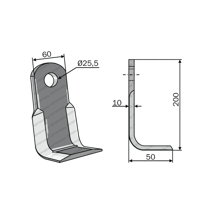 Mulcher Blade Corner 60x10 Berfor 