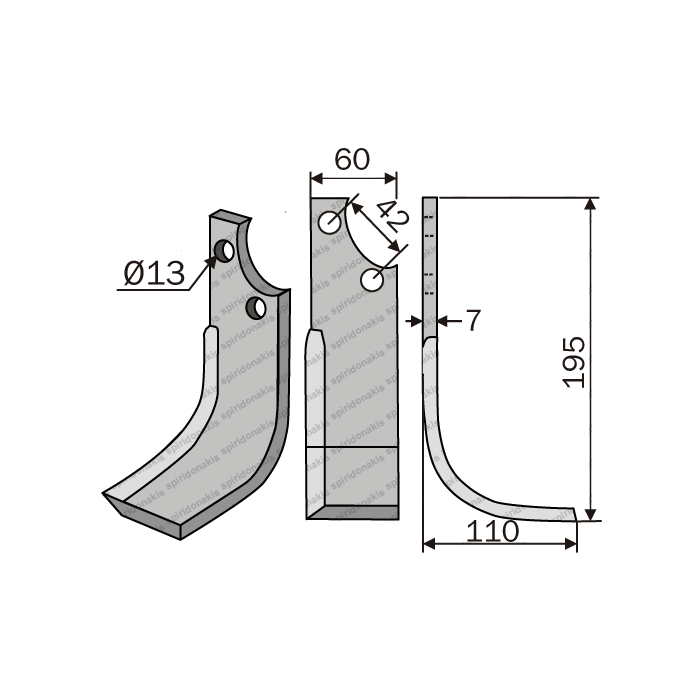Rotary Cultivator Blade Bertolini BT Curved 75x6 Left 