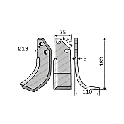 Rotary Cultivator Blade Fer-Murat. Curved 75x6 Rotary Cultivator Blade Fer-Murat. Curved 75x6