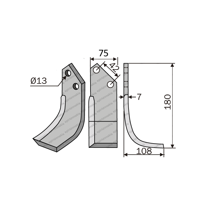 Rotary Cultivator Blade Tortella 75x7