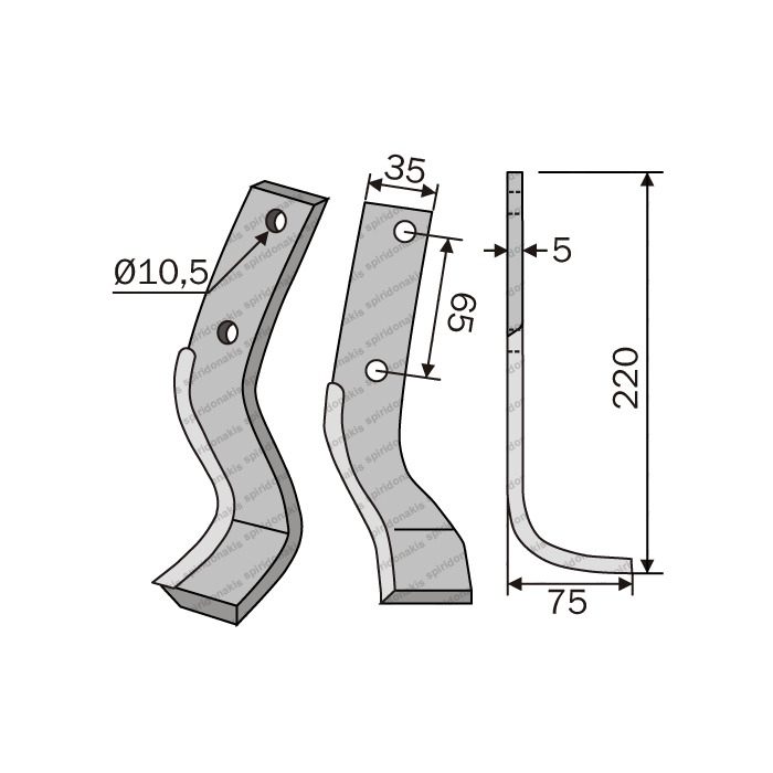 Rotary Cultivator Blade Bolens 35x5 ΚΚ65 Ø10.5