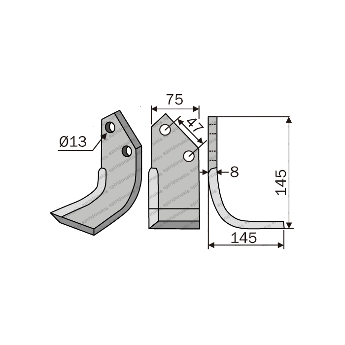 Rotary Cultivator Blade Ferrari Long 80x7