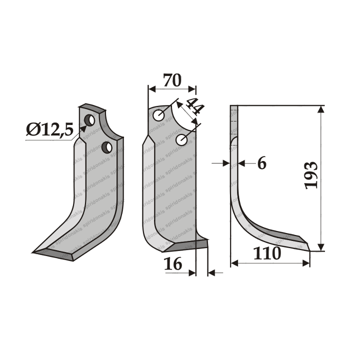 Rotary Cultivator Blade Maschio NCE Curved (70x6/12,5/44) Left Eurozappa