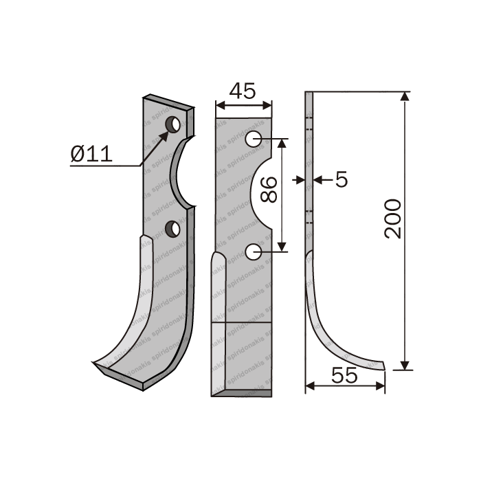 Rotary Cultivator Blade (45x5/Φ10.5/ΚΚ70) Armatha Right