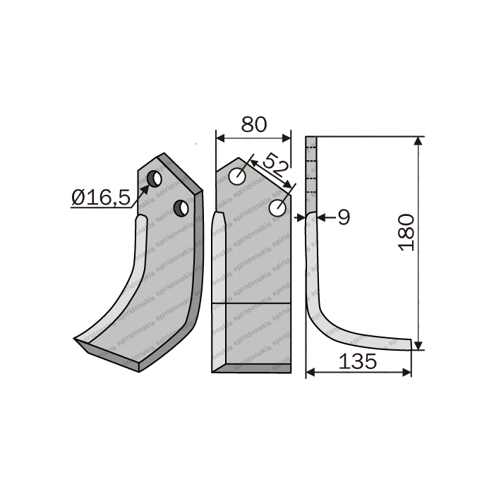 Rotary Cultivator Blade Konstantinidis Angular 80x9