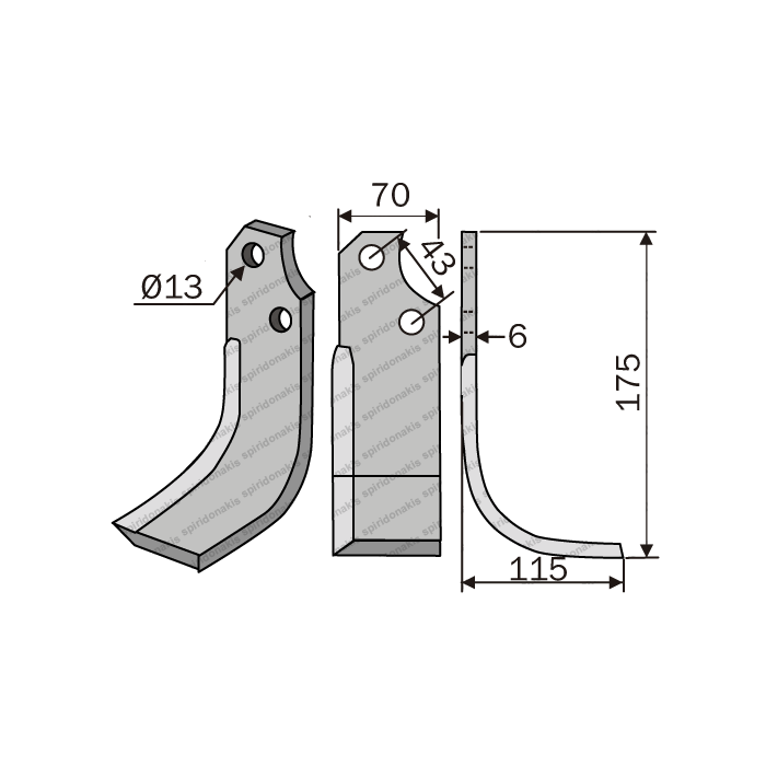 Rotary Cultivator Blade Maschio-Pythagora Angular 70x7