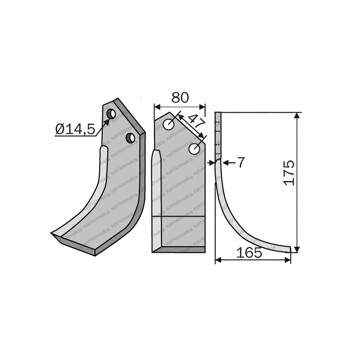 Rotary Cultivator Blade Maschio UN Curved (80Χ7/ΚΚ47/Φ14.5)