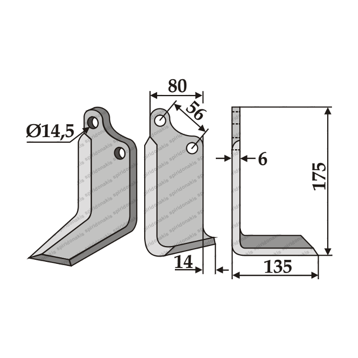 Rotary Cultivator Blade Maschio Angular 80Χ6-KK56-14.5