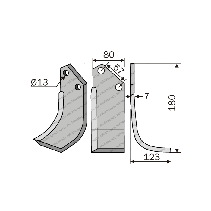 Μαχαίρι Rotavator B.T. Γωνιακό 80x7