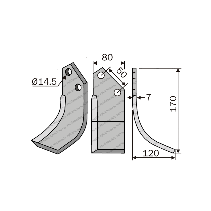 Rotary Cultivator Blade Sigma 80x7 Angular