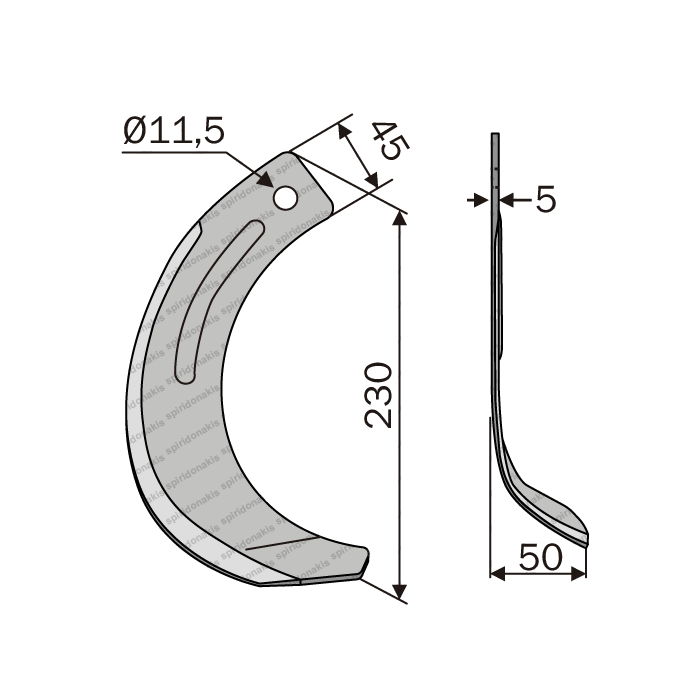 Rotary Cultivator Blade Hinomoto 45x5 Right 