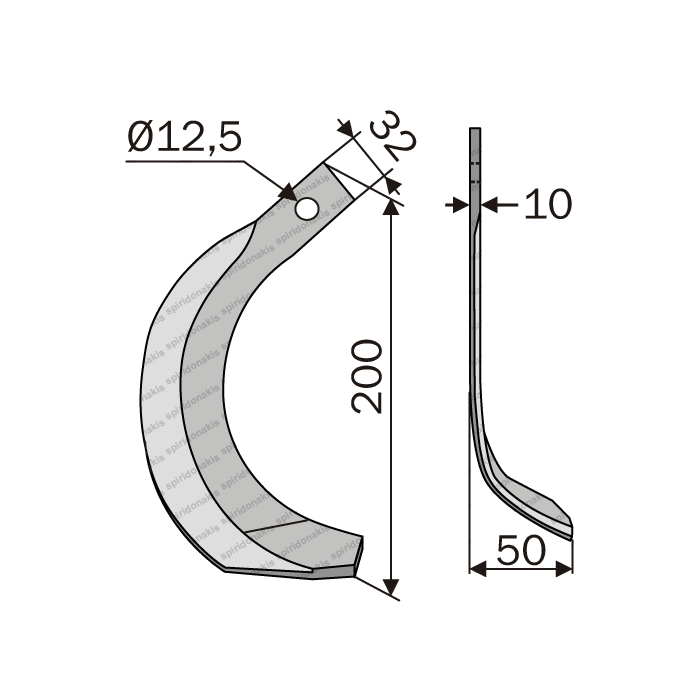 Rotary Cultivator Blade Iseki 32x10 Straight-Right