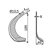 Rotary Cultivator Blade Kubota 22x8 Straight Short Right