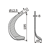 Rotary Cultivator Blade Kubota 22x8 Straight Short Left