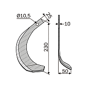 Rotary Cultivator Blade Kubota (25x10/Φ10,5) Straight-Long-Right