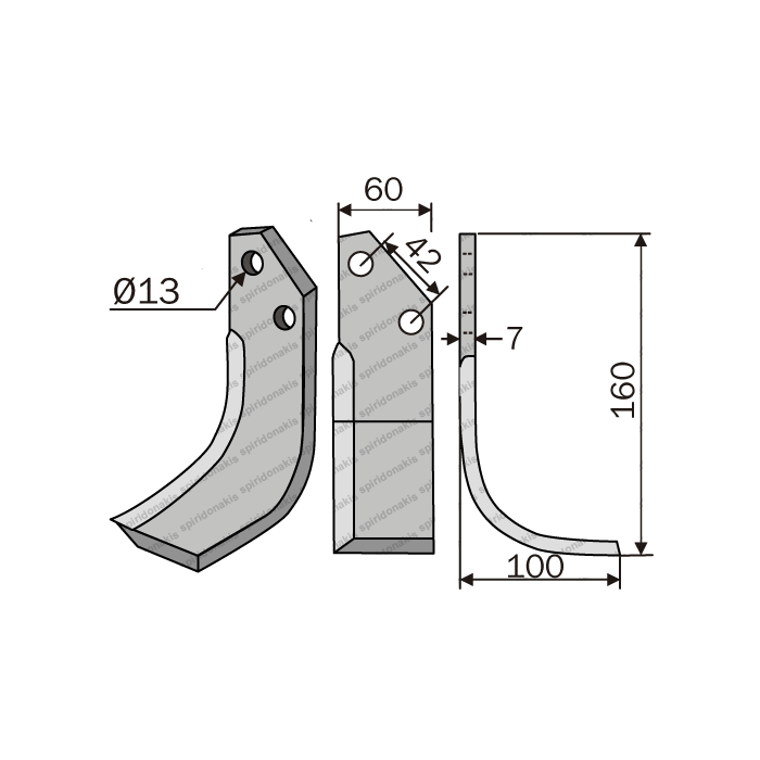 Rotary Cultivator Blade Bertolini 60x6 Angular Right 