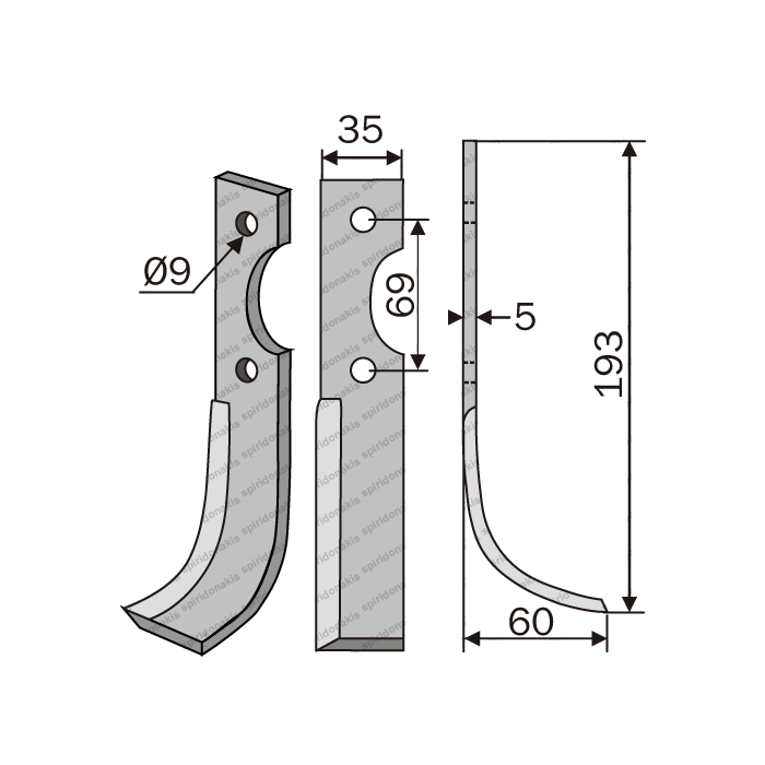 Rotary Cultivator Blade 35x5 Master Right 