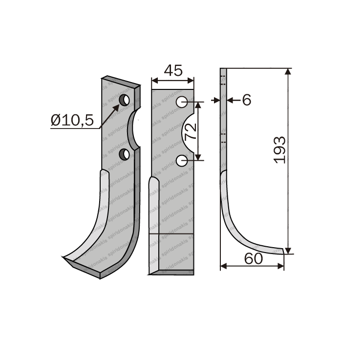 Rotary Cultivator Blade 45x5 Armatha Left