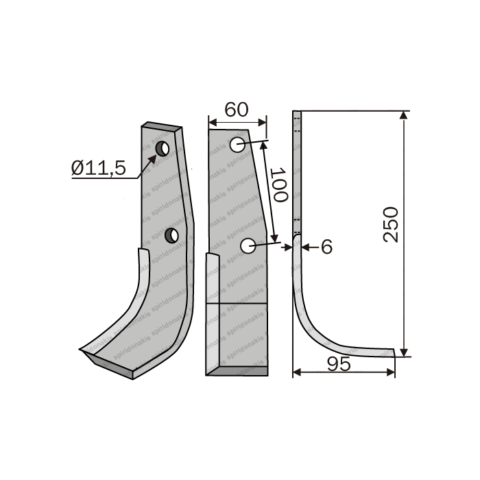 Rotary Cultivator Blade 60x6 Goldoni Right