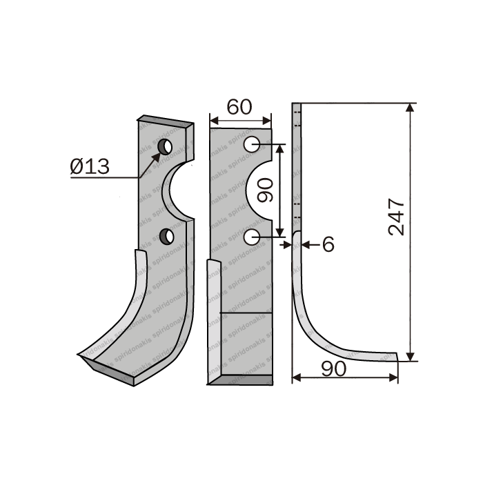 Rotary Cultivator Blade 60x6 Ferrari Right