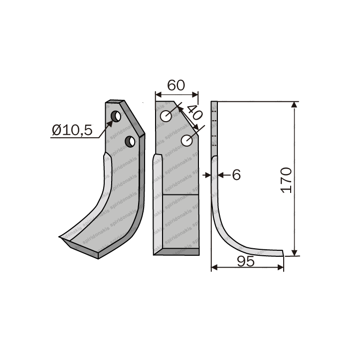 Rotary Cultivator Blade Goldoni 150 Angular Right