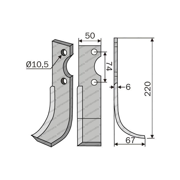 Rotary Cultivator Blade MG 13 (50Χ6/ΚΚ75/Φ10.5)