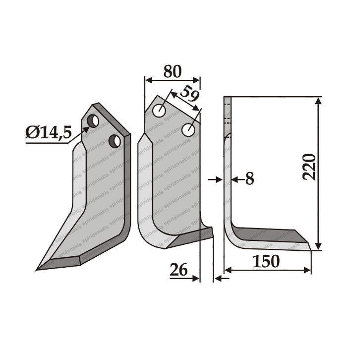 Rotary Cultivator Blade Tortella T5 80x8 Left